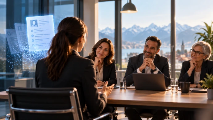 Persönliches Vorstellungsgespräch zwischen Bewerberin und Recruitern als entscheidender Schritt nach einer KI-optimierten Bewerbung